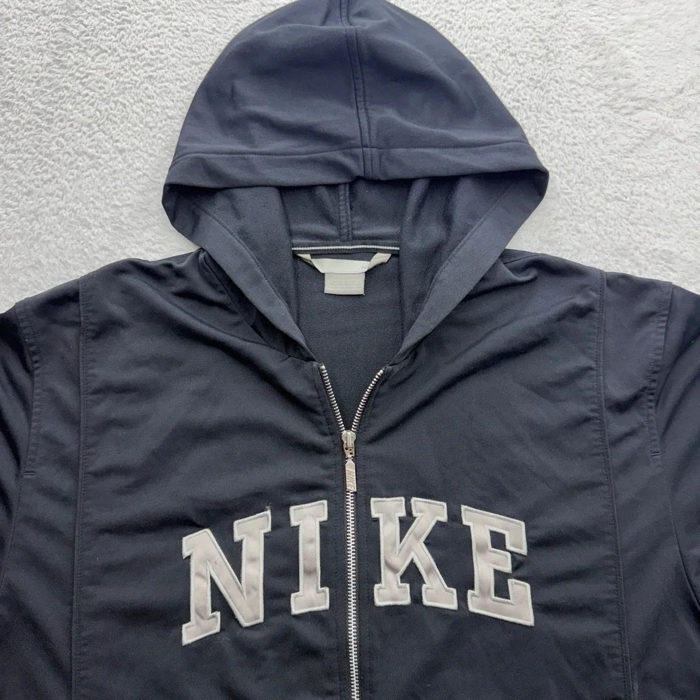 Nike Mens Full Zip Hoodie Black Spellout Logo Polyester Track Jacket Large‎